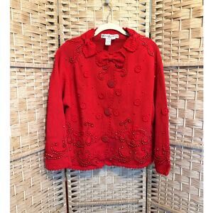 VTG Michael Simon Red Beaded Sweater, S/M